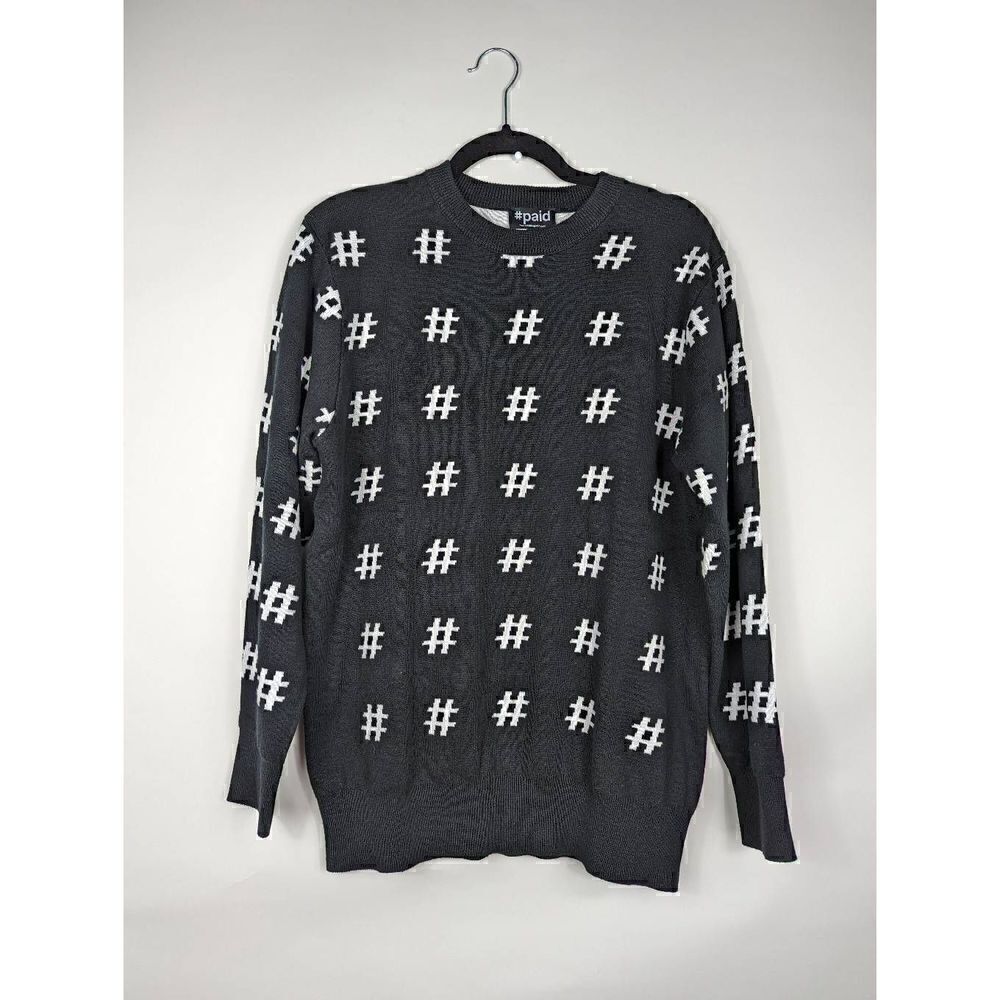 Men's Crew neck black hashtag sweater Medium